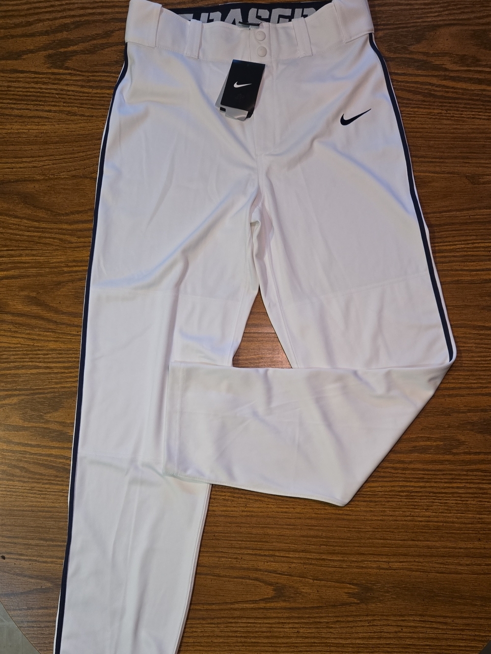 Nike White Mens Sweatpants with Navy Side Stripe